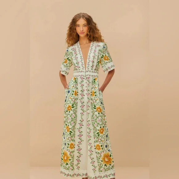 FARM Rio Off-White Folk Floral Lenzing™ Ecovero™ Euroflax™ Jumpsuit - Picture 3 of 5